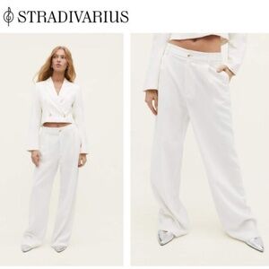 Stradivarius | White Straight-Leg Trousers